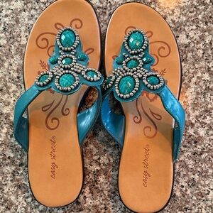 easy street Turquoise Jeweled Women's Thong Sandals